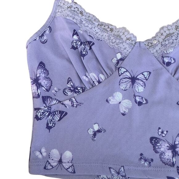 Full‎ Tilt Tillys Womens XS Purple Mesh Butterfly Lace Cami Crop Top Y2k Style - Picture 2 of 6